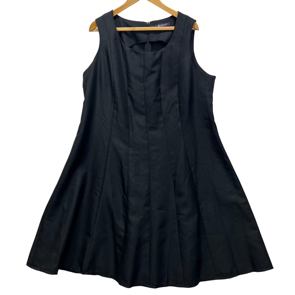 Roaman's Sleeveless Fit and Flare A Line Dress Womens 22W Black Square Neck Midi